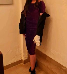 Velvet purple off shoulder dress