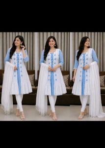 Blue & White Kurta Set with Dupatta