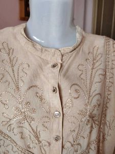 Embroidered Beige Kurta for Women