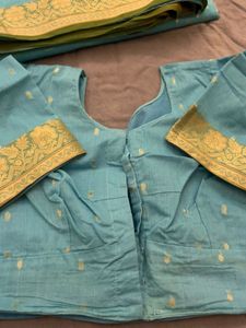 Elegant Blue Saree with Gold Border