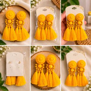 Vibrant Yellow Tassel Dangle Earrings