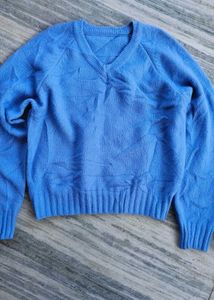 Blue V-Neck Knit Sweater