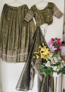 Olive Green Embroidered Lehenga Set