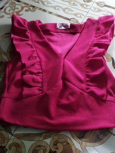 V-Neck Ruffled Pink Top