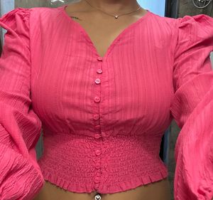 Pink Mutton Sleeves Top