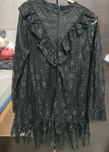 Elegant Black Lace Ruffle Dress