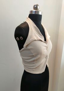 Beige Halter Neck Vest