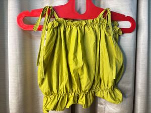 Lime Green Cropped Ruffle Top