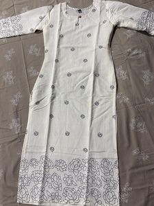White Kurta with Floral print