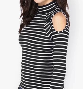 Black &amp; White Striped Cold-Shoulder Top