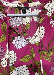 Ann Taylor Floral Print Tie-Neck Top