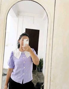 Cute korean  Lavender Puff Sleeve Top