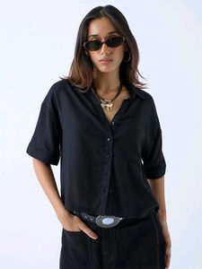 Westside Lov Size S:Black Linen Button-Up Shirt