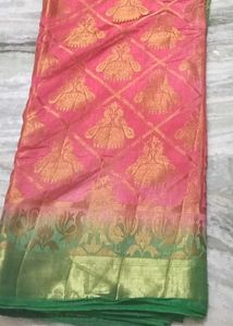 Beautiful Pink & Green Silk Saree