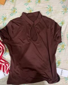 Brown Keyhole Neck Top