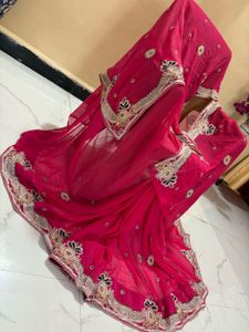 Stunning Pink pearl work Embroidered Saree