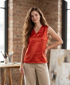 Satin V-Neck Sleeveless Top