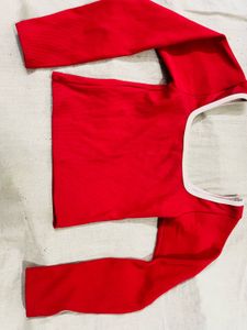 Red Square Neck Long Sleeve Top