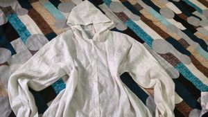 White Hooded Button-Down Tunic Top