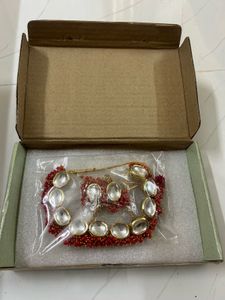 Red Beaded Kundan Necklace Set