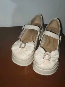 White Platform Mary Janes with Bow
