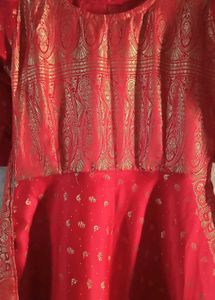 Beautiful Red Ethnic Gown with Golden Print
