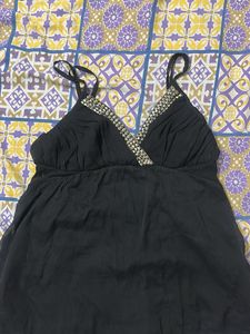 Sparkly Black V-Neck Spaghetti Strap Top