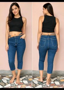 Signature Fit Blue Capri Denim Jeans -  (Waist 34