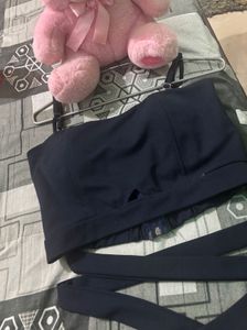 Navy Blue Crop Top with Tie Detail