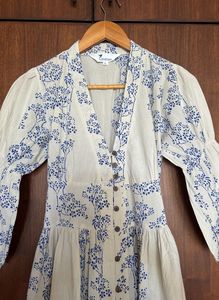 Ivory Blue Blockprinted Bel Cotton Dress