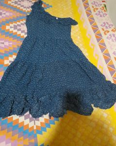 Blue Floral One-Shoulder Ruffle Dress