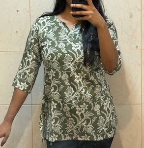 Artisanal Olive Cotton-Linen Tunic