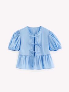 Chic Blue Puff Sleeve Peplum Top