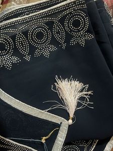 Elegant Navy Blue Embellished Saree