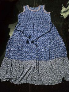 Stylish Blue &amp; White Printed Maxi Dress