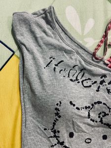 Grey One Shoulder Hello Kitty Top
