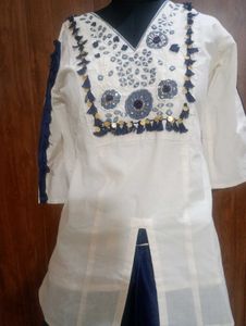 Elegant White Kurta with Blue Palazzo