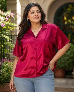 Satin Magenta Button-Up Top