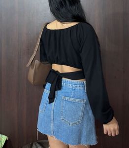 Black Square Neck Crop Top