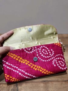 Vibrant Pink Bandhani Clutch Bag