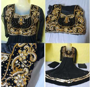 Black Anarkali Dress with Gold Embellishments