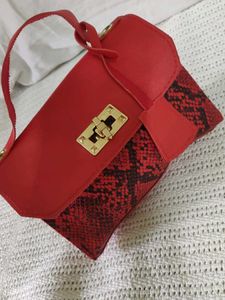 Chic Red Snake Print Mini Bag
