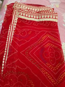Embellished Red Bandhani Saree
