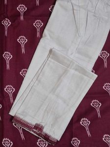Maroon Printed Kurta with White Pants Set