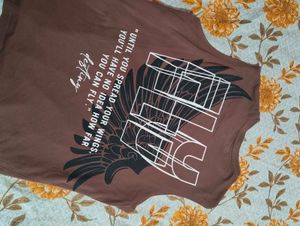 Brown Sleeveless Graphic T-Shirt