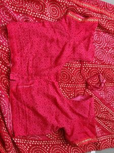 Red Bandhani Dupatta with saree