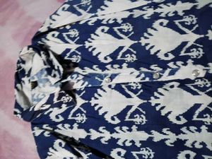 Blue &amp; White Ikat Print short Kurta