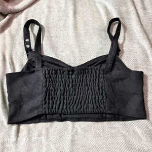 312510. Black Corset Crop Top with Buckle Straps
