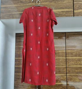Red Cotton Blend Kurta