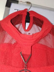 Red Off-Shoulder Top with Choker Detail